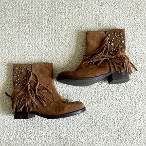 Armando Alessandro Fringe Embellished Suede Booties